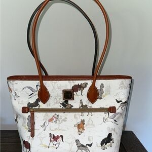 Dooney & Bourke White and Brown Equestrian Tote Bag